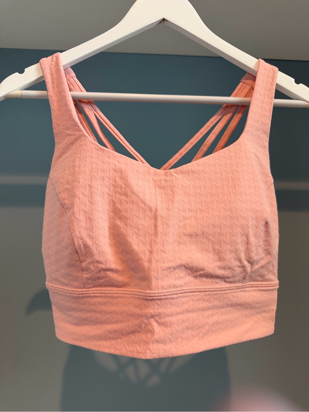 Lululemon peach sports bra. Size 12. Strappy. Great condition!